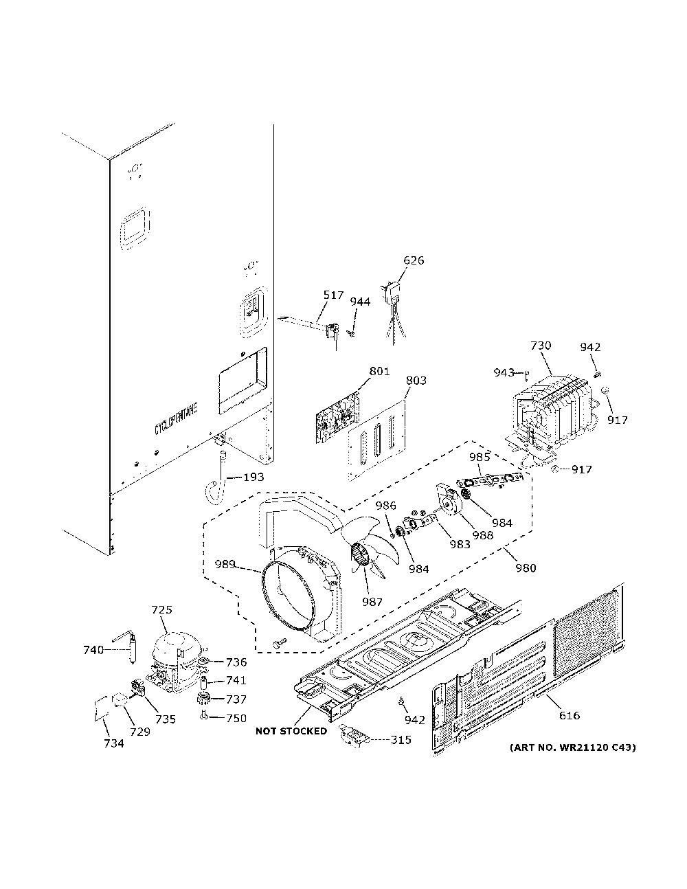 Machine Compartment Diagram and Parts List for GBE21DGKVRWW  General Electric Refrigerator
