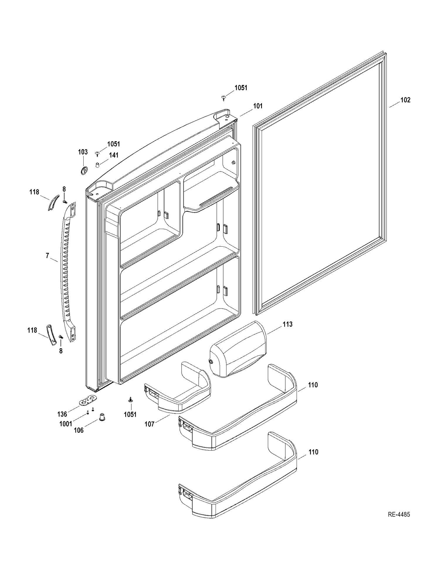 FF DOOR Diagram and Parts List for GBRC0GAXERBB  General Electric Refrigerator