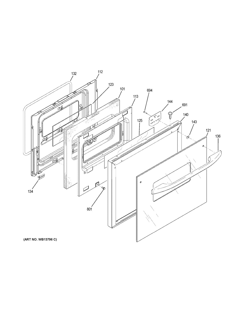 Lower Door Diagram and Parts List for JRP28SK4SS  General Electric Wall Oven