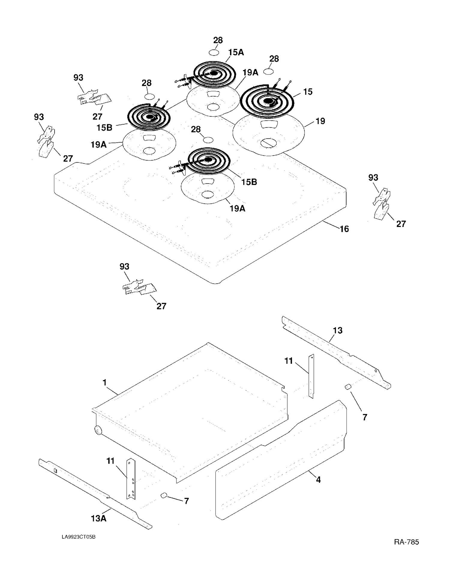 TOP/DRAWER Diagram and Parts List for YRMF2050SM-7  General Electric Range