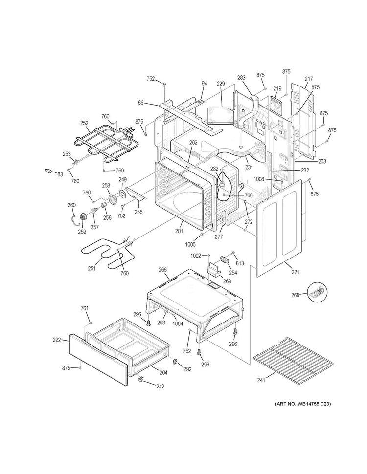 Body Parts Diagram and Parts List for JB620RF4SS  General Electric Range