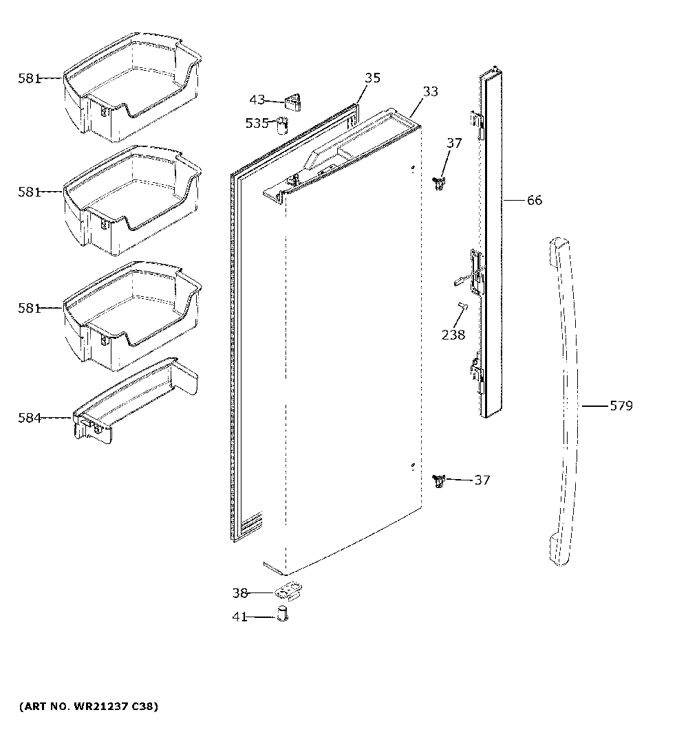 Fresh food door - lh Diagram and Parts List for GNE27JMMNFES  General Electric Refrigerator