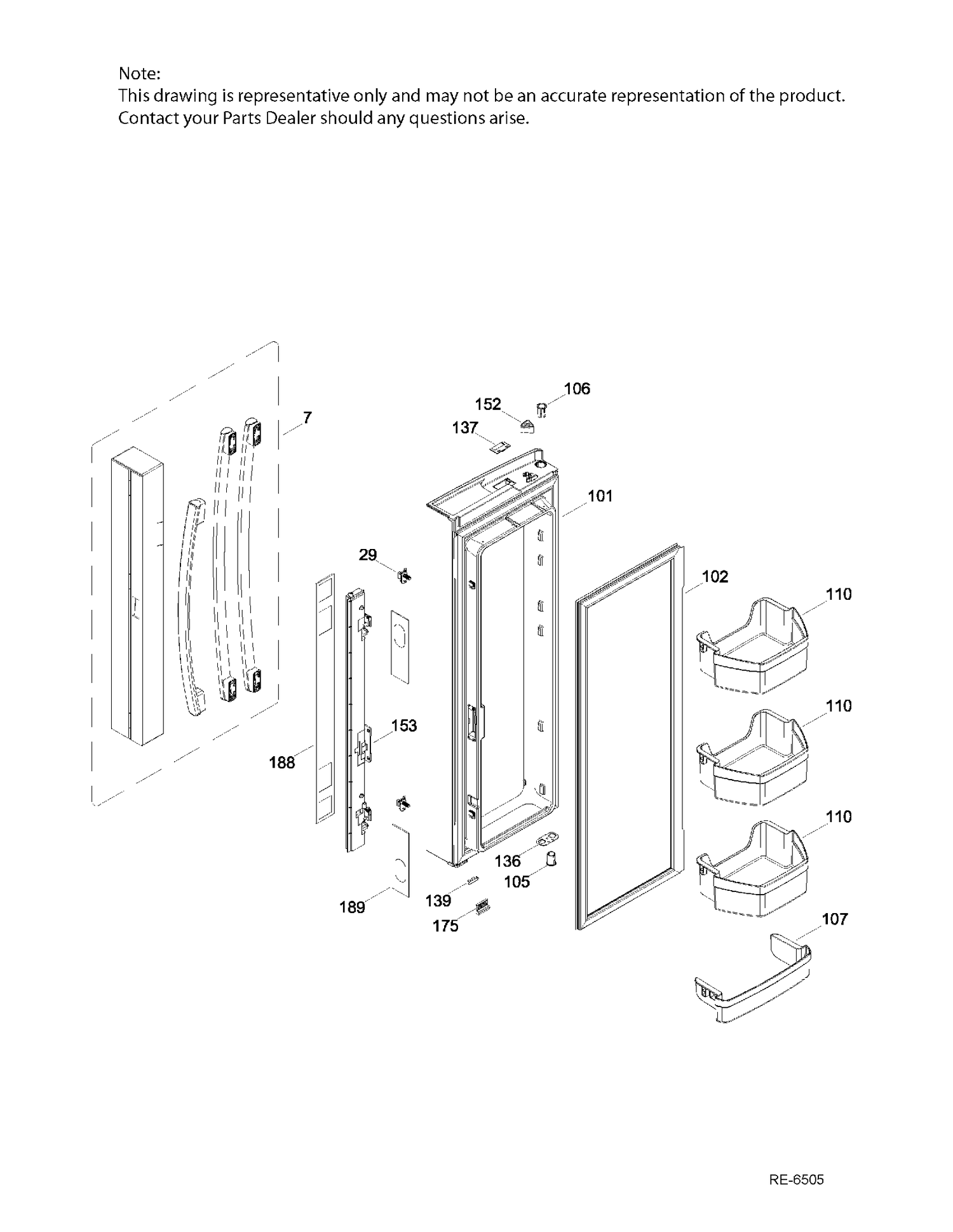 FF DOOR LT Diagram and Parts List for PNE21KGKAKWW  General Electric Refrigerator