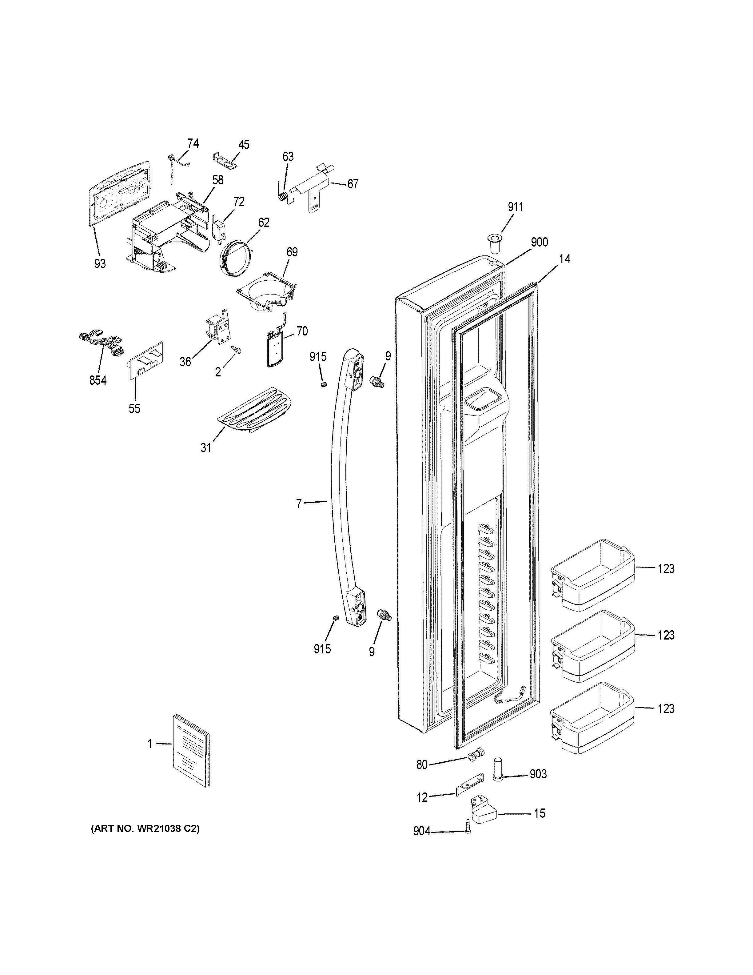 FREEZER DOOR Diagram and Parts List for PSS28KSHGCSS  General Electric Refrigerator