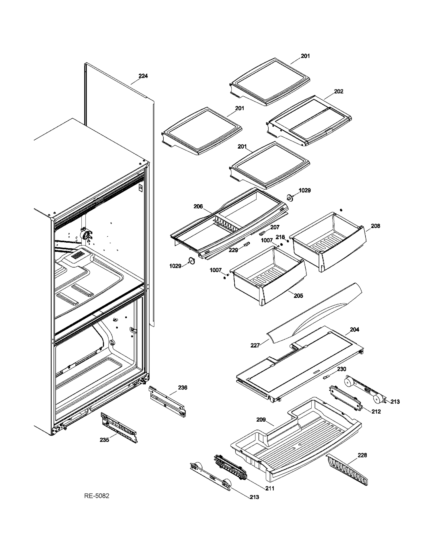 FF SHELVES Diagram and Parts List for CFRP5NFDASS  General Electric Refrigerator