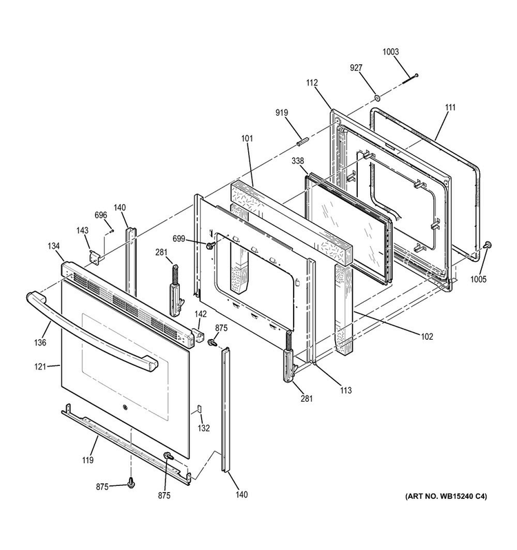 Door Diagram and Parts List for JB250DF5CC  General Electric Range