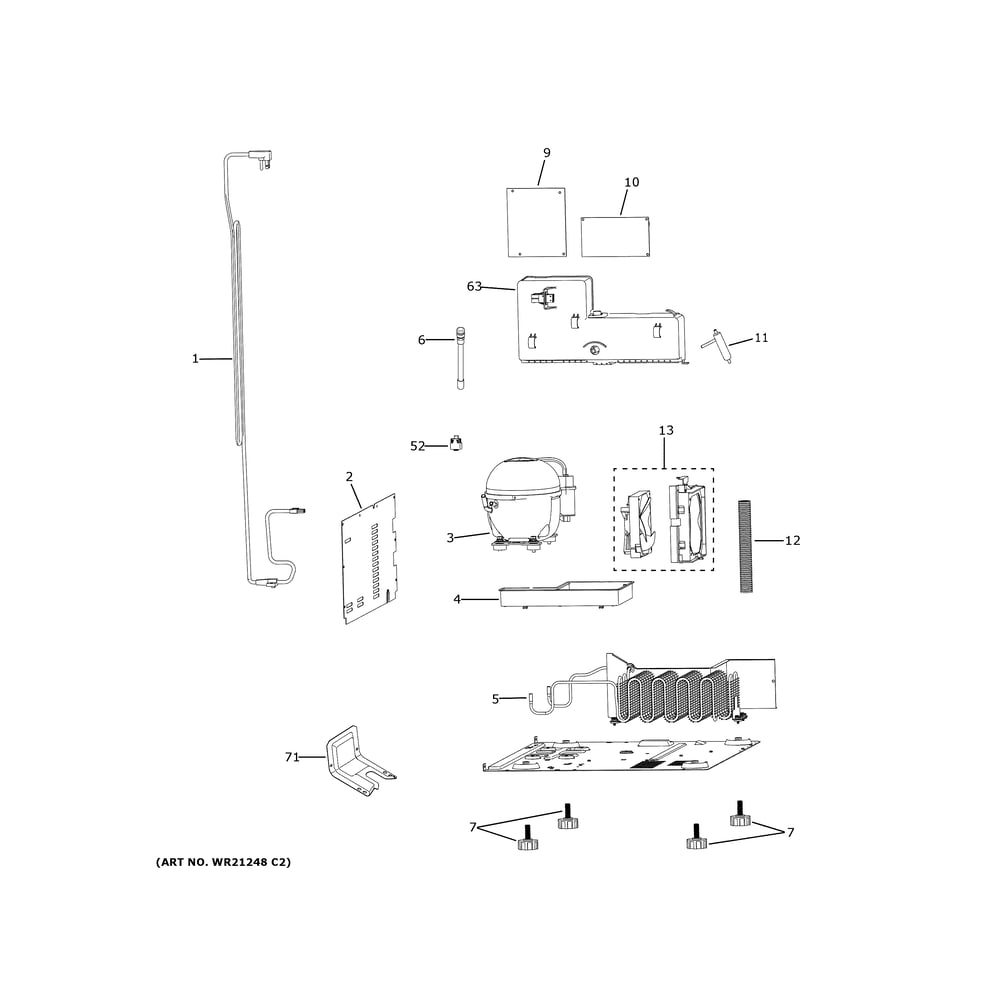 Machine Compartment Diagram and Parts List for CCP06DP4PCW2  General Electric Wine and Beverage Cooler