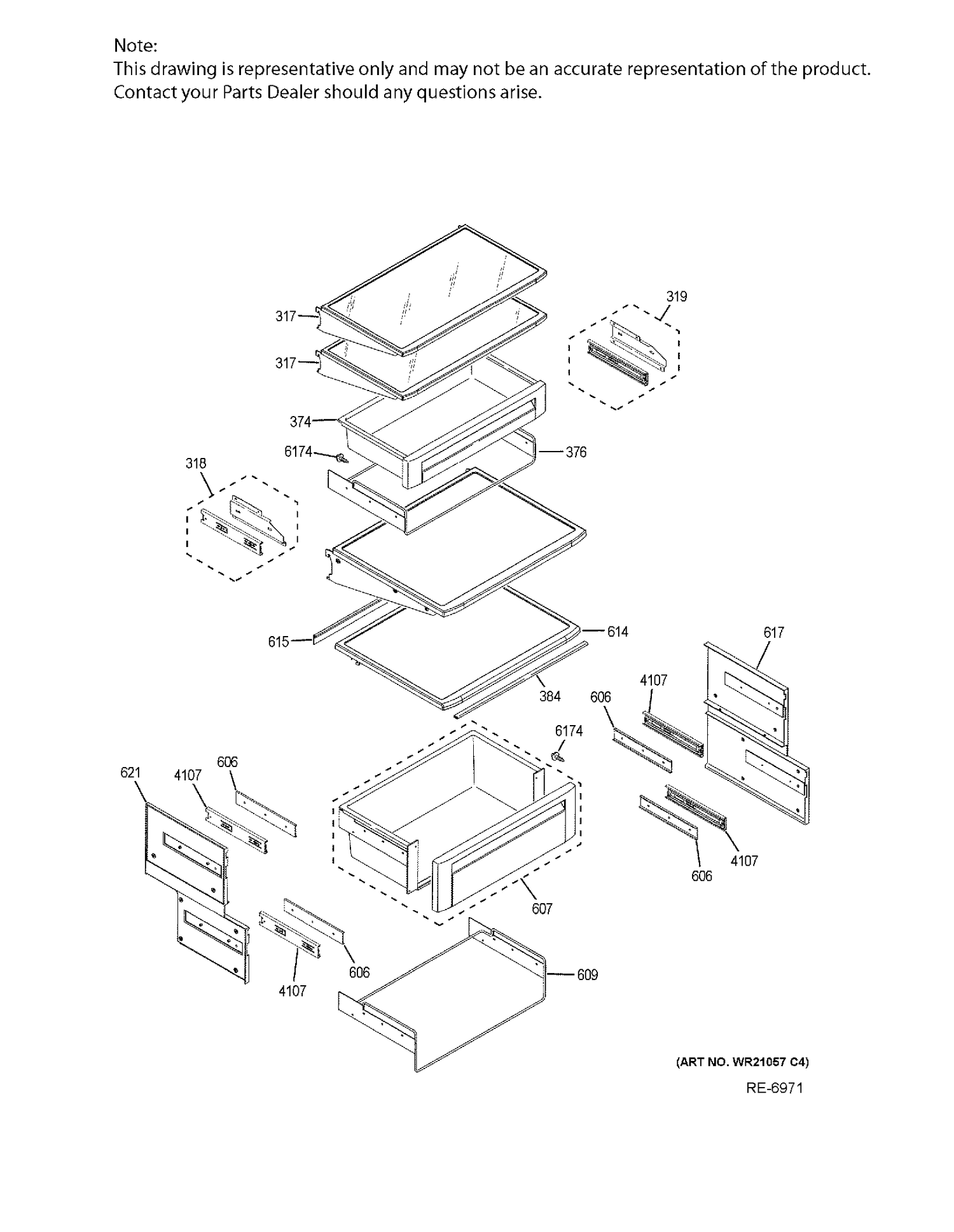 FF SHELVES Diagram and Parts List for ZIS420NKB  General Electric Refrigerator