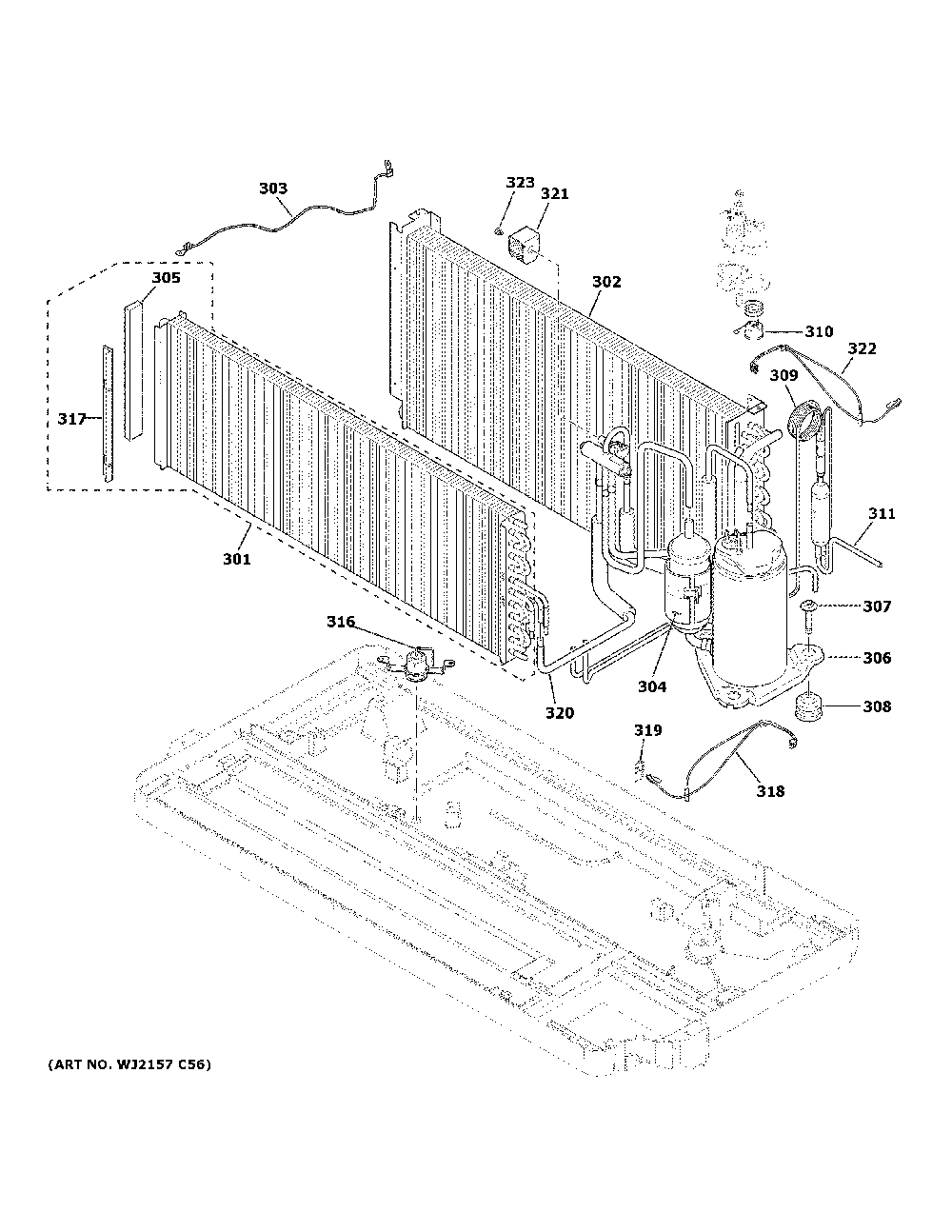 Sealed system Diagram and Parts List for AZ65H12DABW7  General Electric Air Conditioner