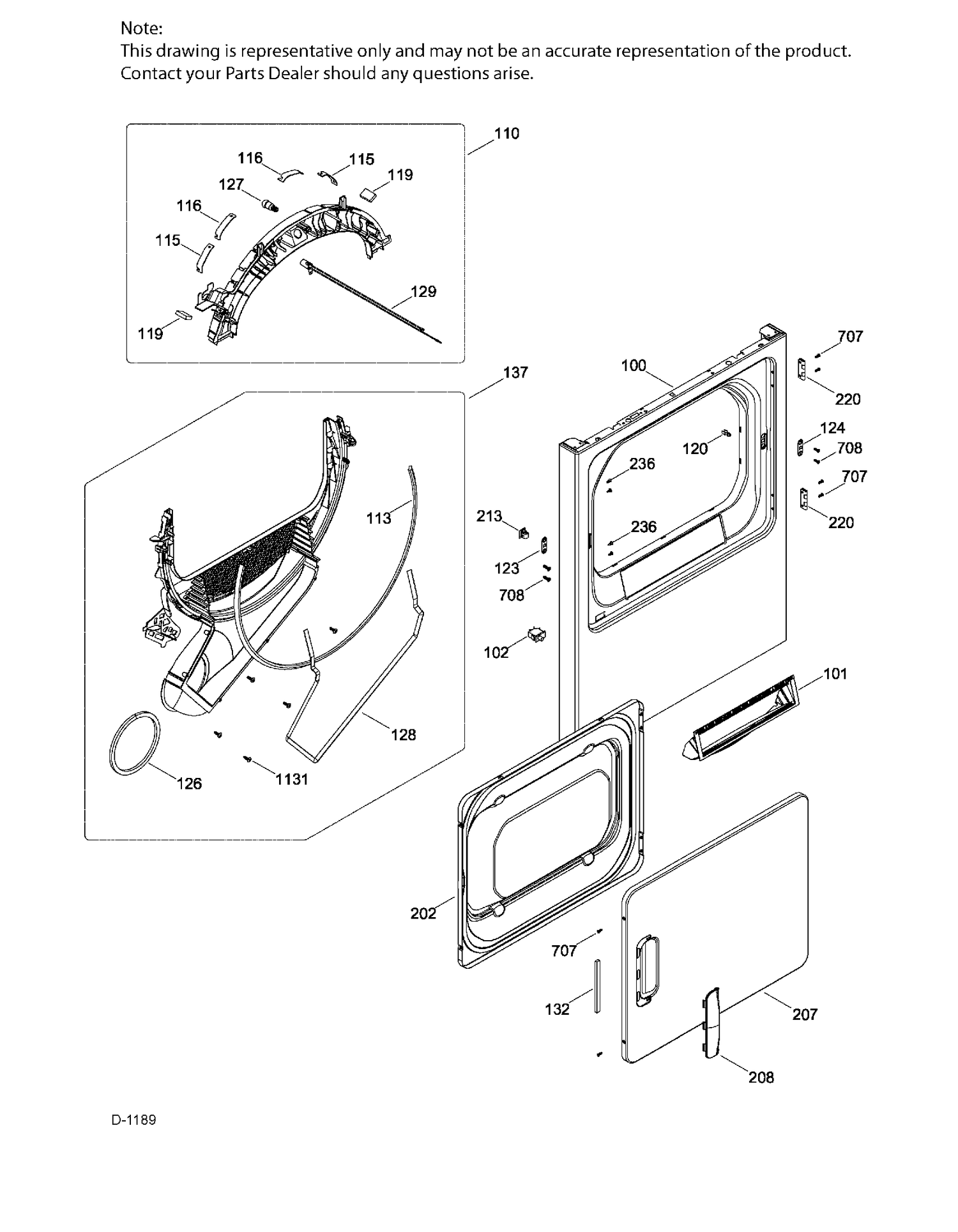 FRONT PANEL & DOOR Diagram and Parts List for GTMP280ED5WW  General Electric Dryer