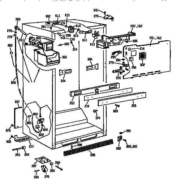 Cabinet Assembly Diagram and Parts List for TBX18DASJRWH  General Electric Refrigerator