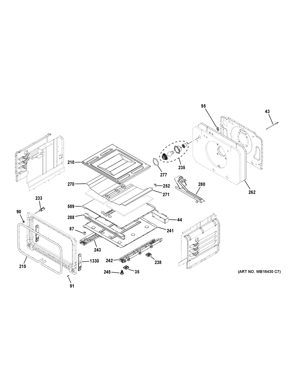 Lower Oven Diagram and Parts List for PGB965BP3TS  General Electric Range