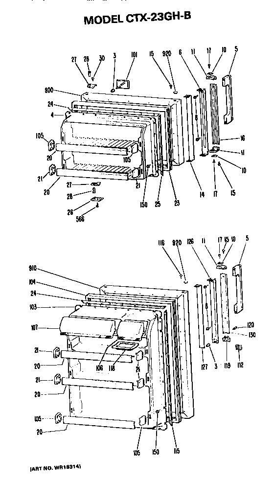 Doors Diagram and Parts List for CTX23GHB  Hotpoint Refrigerator