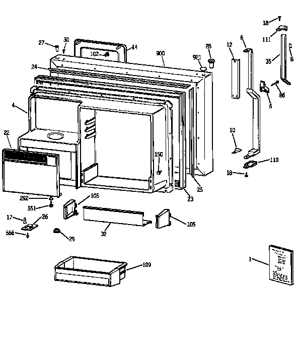 Freezer Door Diagram and Parts List for TBX22PRYFFWW  General Electric Refrigerator