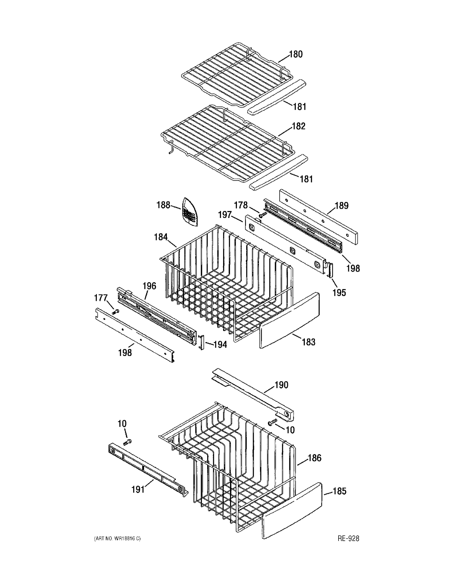FREEZER SHELVES Diagram and Parts List for PSI23SGMBKBS  General Electric Refrigerator