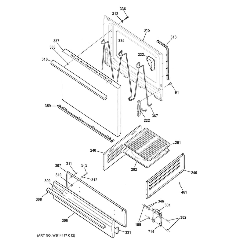 Door & Drawer Parts Diagram and Parts List for RGB518PCH1CT  Hotpoint Range