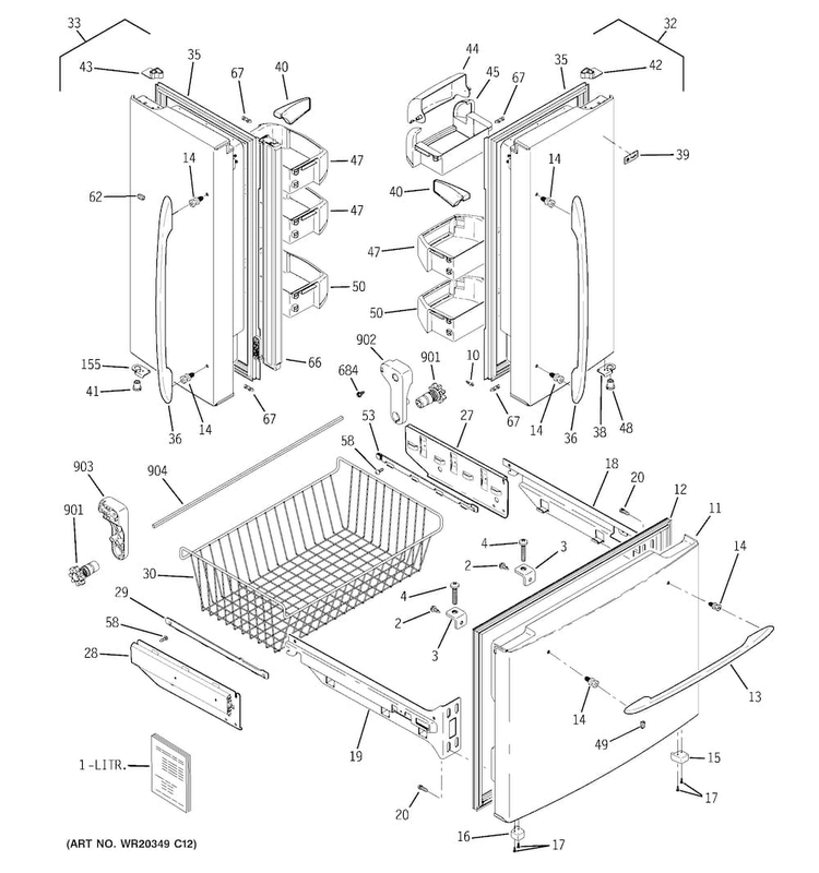 Doors Diagram and Parts List for PFSS0MFCASS  General Electric Refrigerator