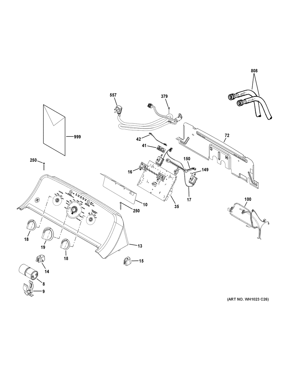 Controls And Backsplash Diagram and Parts List for VTW525ASR2WB  General Electric Washer