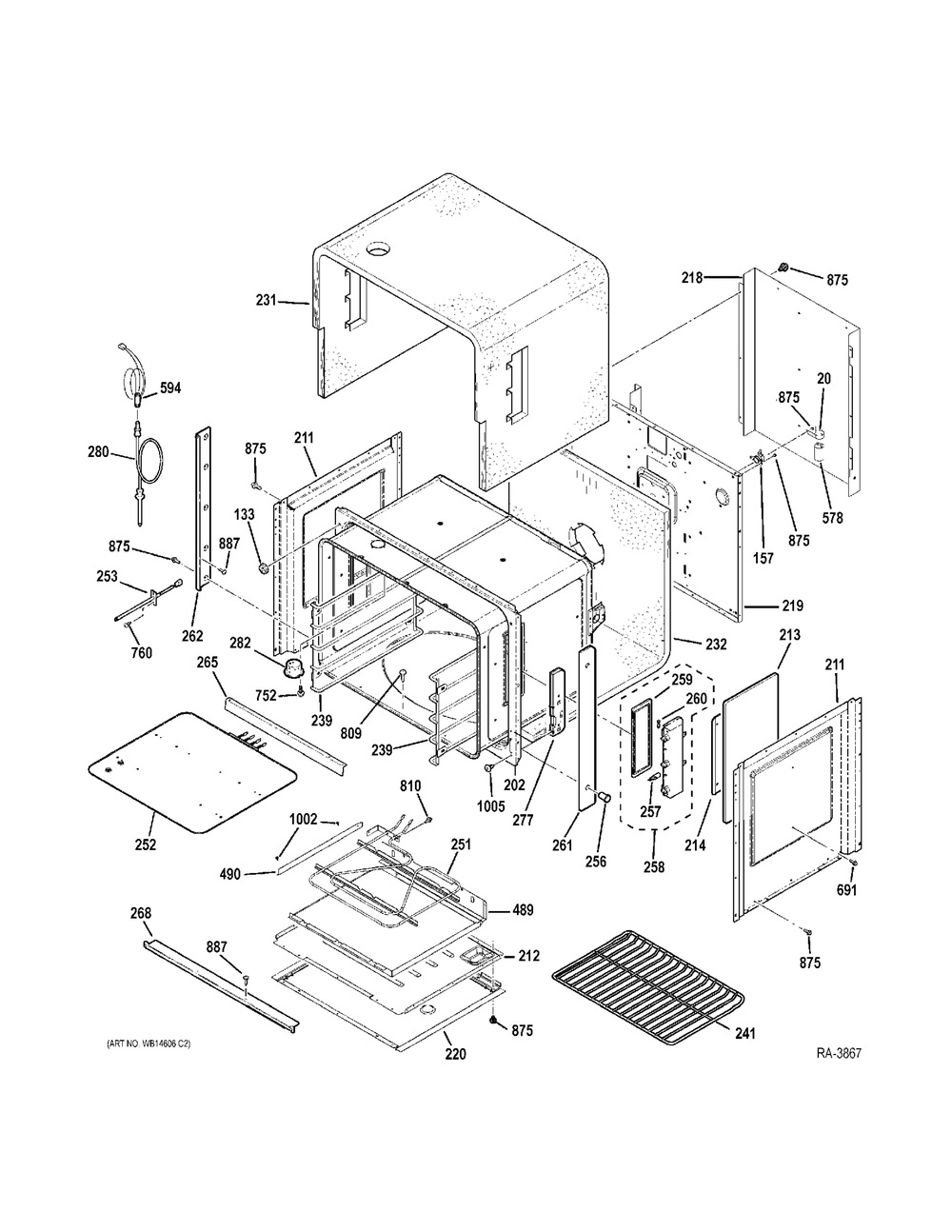 Lower Oven Diagram and Parts List for ZIDS240BASS  General Electric Refrigerator