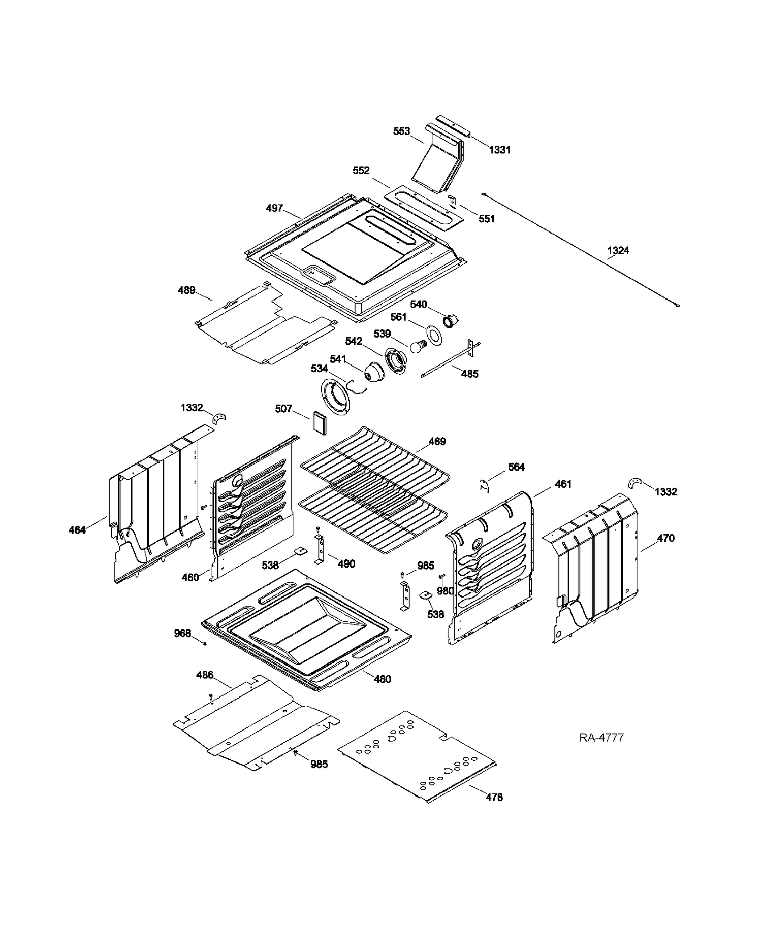 OVEN CAVITY Diagram and Parts List for PCGB910SET2SS  General Electric Range