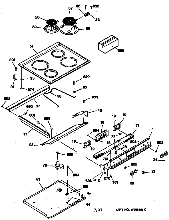 Control Panel Diagram and Parts List for JSP31WV2WW  General Electric Range
