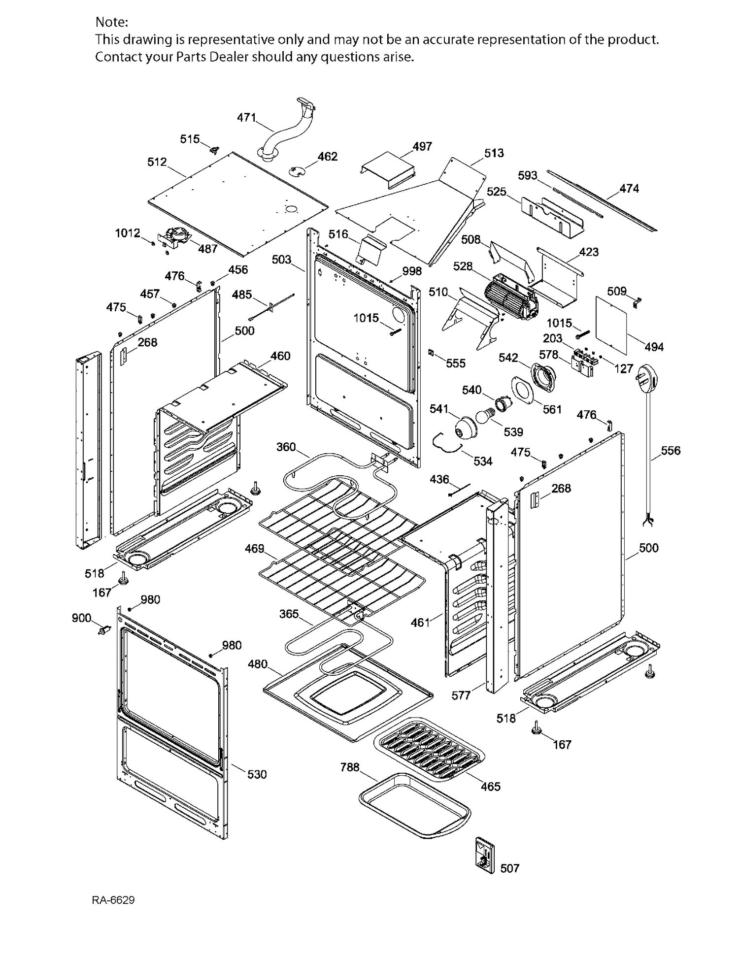 BODY Diagram and Parts List for JCAP765GM3SS  General Electric Range