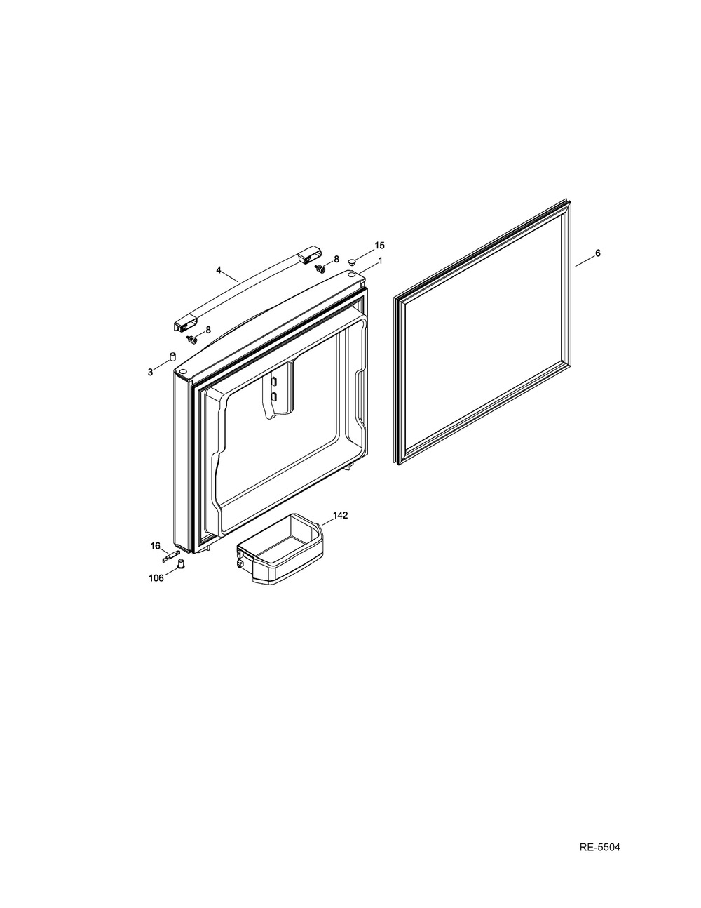Fz Door Diagram and Parts List for GNE26GGDWW  General Electric Refrigerator