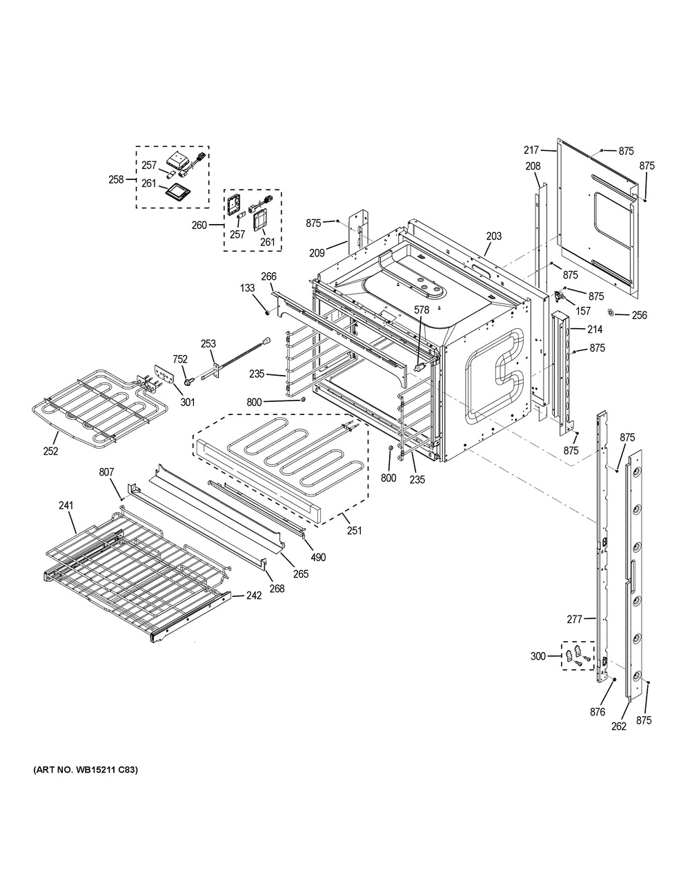 Upper Oven Diagram and Parts List for PK7500DF7WW  General Electric Wall Oven