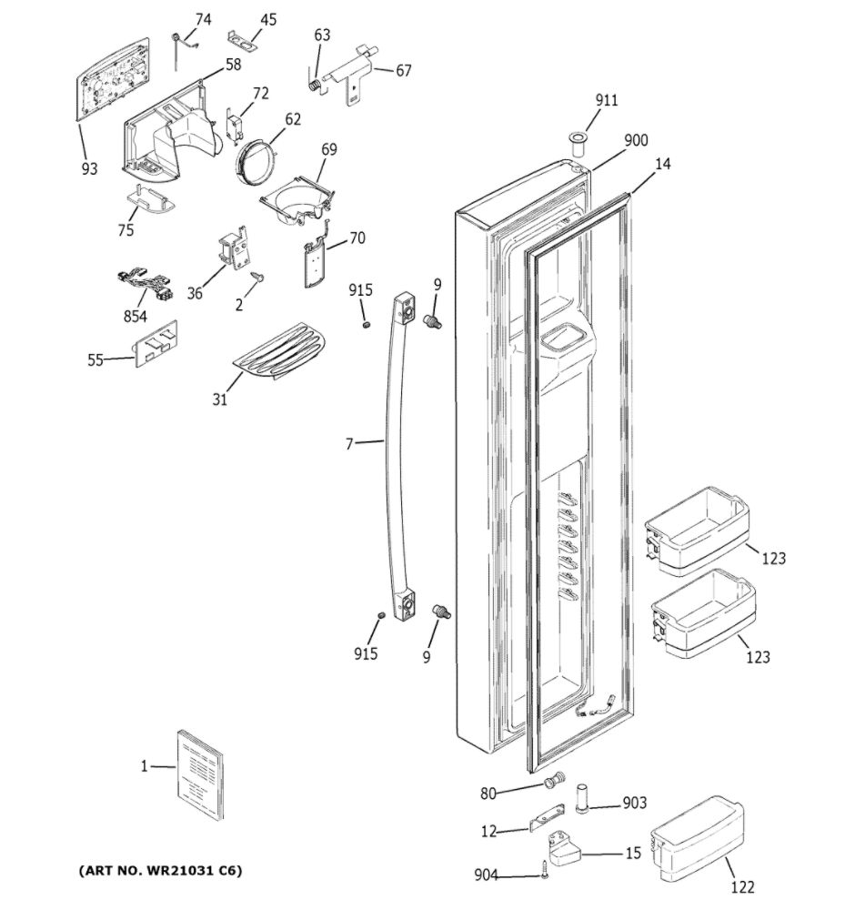Freezer Door Diagram and Parts List for GSE23GGKNCCC  General Electric Refrigerator