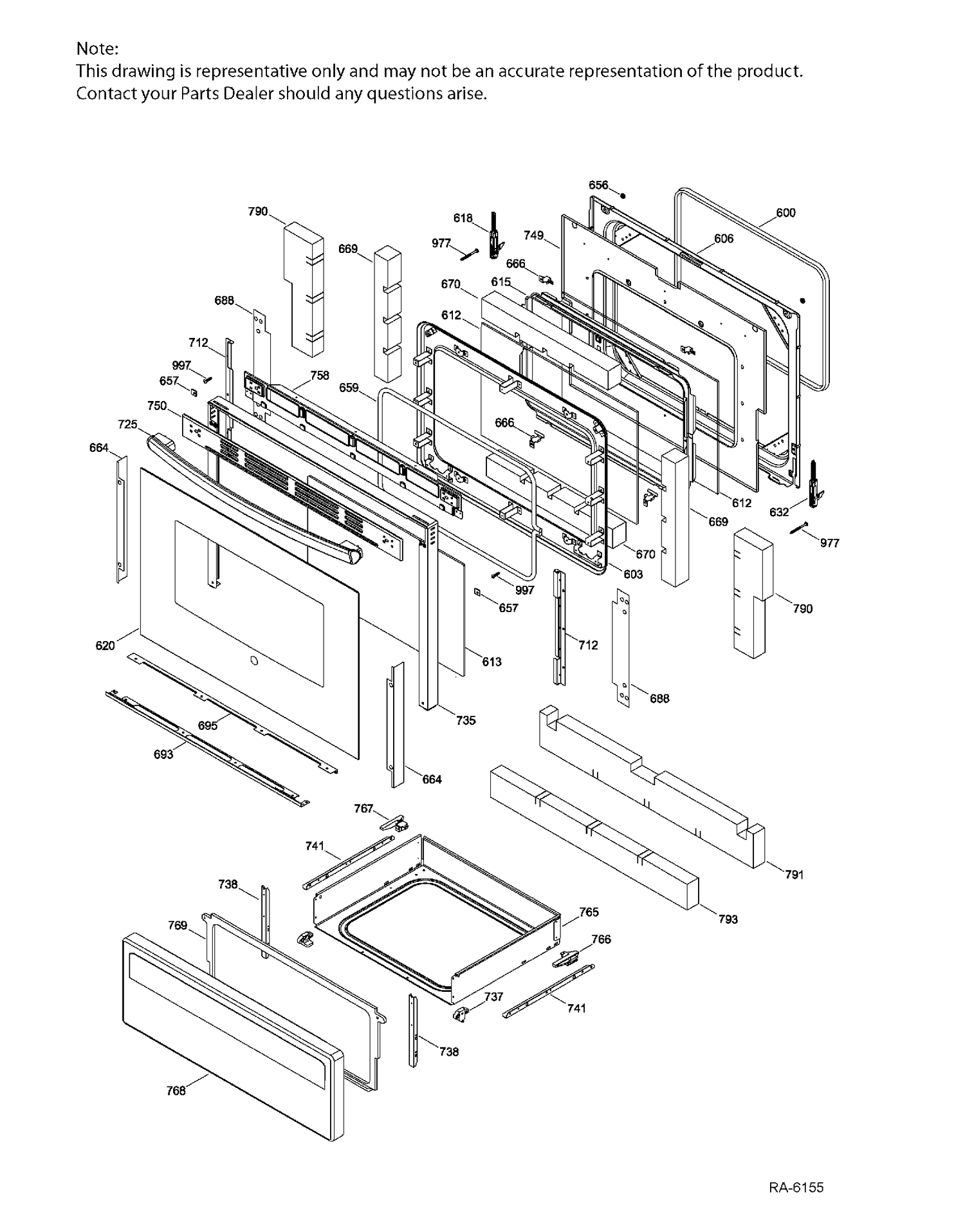 DOOR & DRAWER PARTS Diagram and Parts List for JCB830DK1WW  General Electric Range
