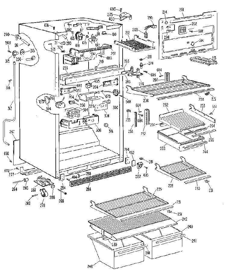Cabinet Diagram and Parts List for TBX18BKE  General Electric Refrigerator
