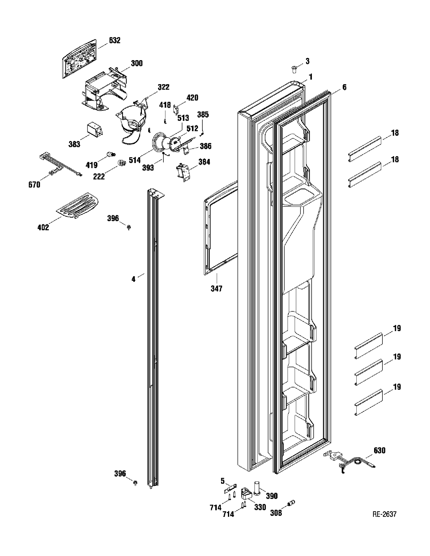 FZ DOOR Diagram and Parts List for 39639USTAGV  General Electric Refrigerator