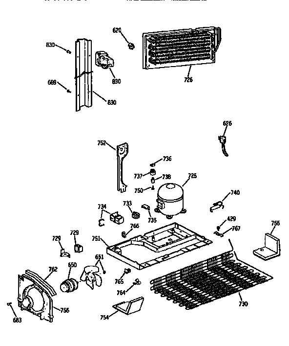 Unit Assembly Diagram and Parts List for TBX18DASJRAD  General Electric Refrigerator