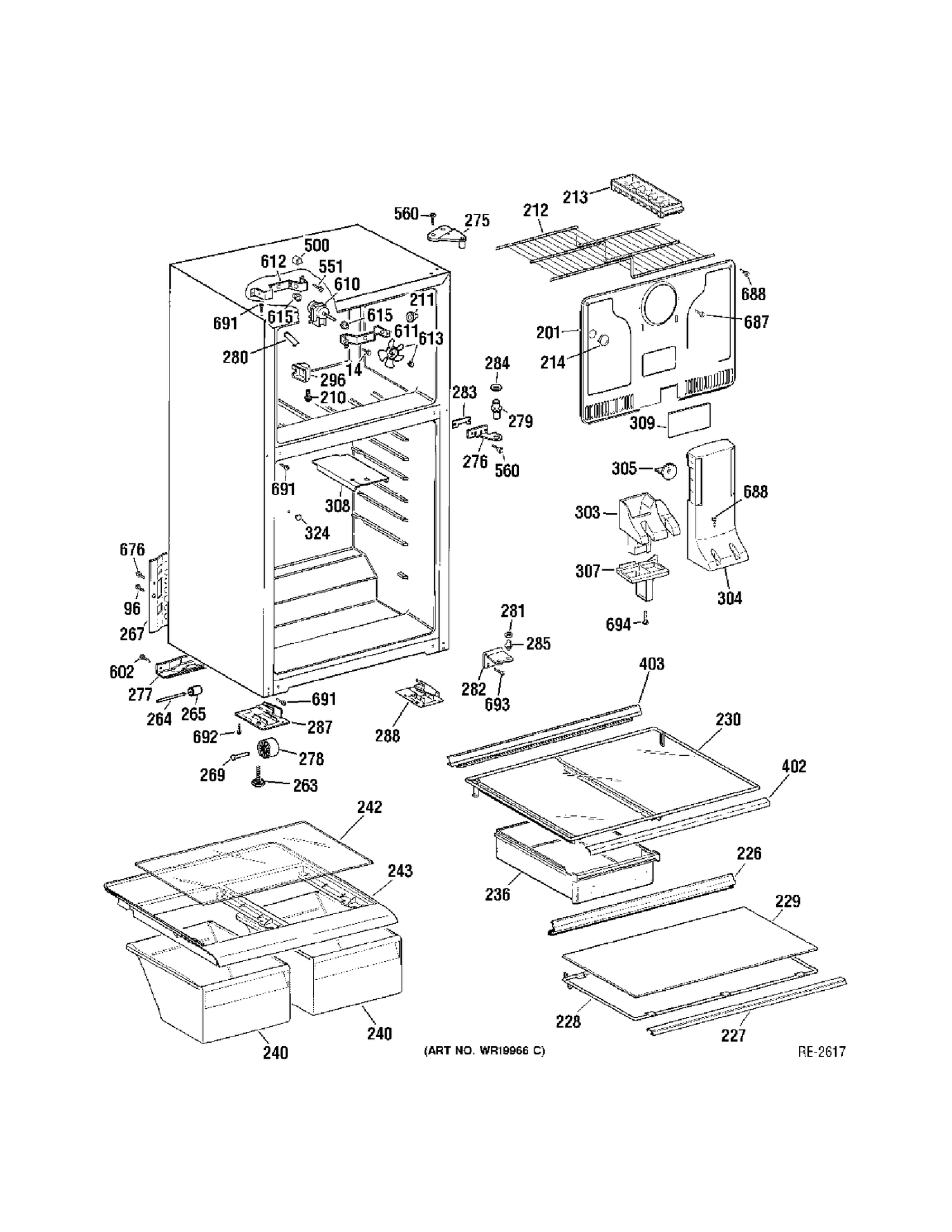 CABINET Diagram and Parts List for MTS17GBSERWW  General Electric Refrigerator