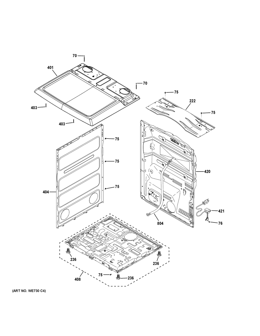 Cabinet And Top Panel Diagram and Parts List for ETD48GASW0WB  General Electric Dryer