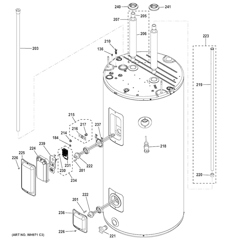 Body Parts Diagram and Parts List for BEH50DCEHSBA  General Electric Water Heater
