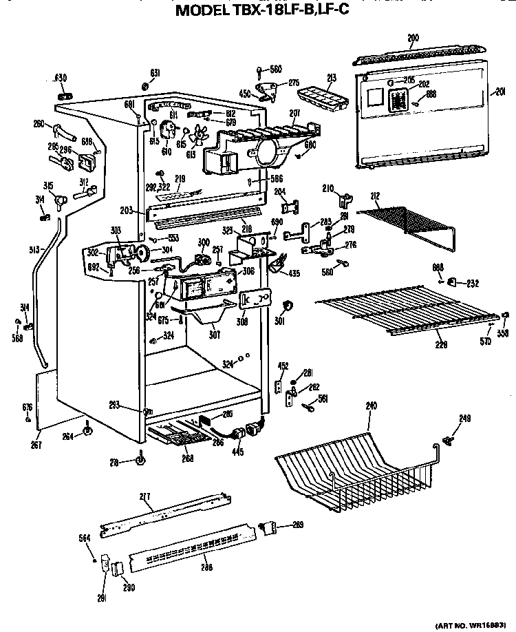 Cabinet Parts Diagram and Parts List for TBX18LFB  General Electric Refrigerator