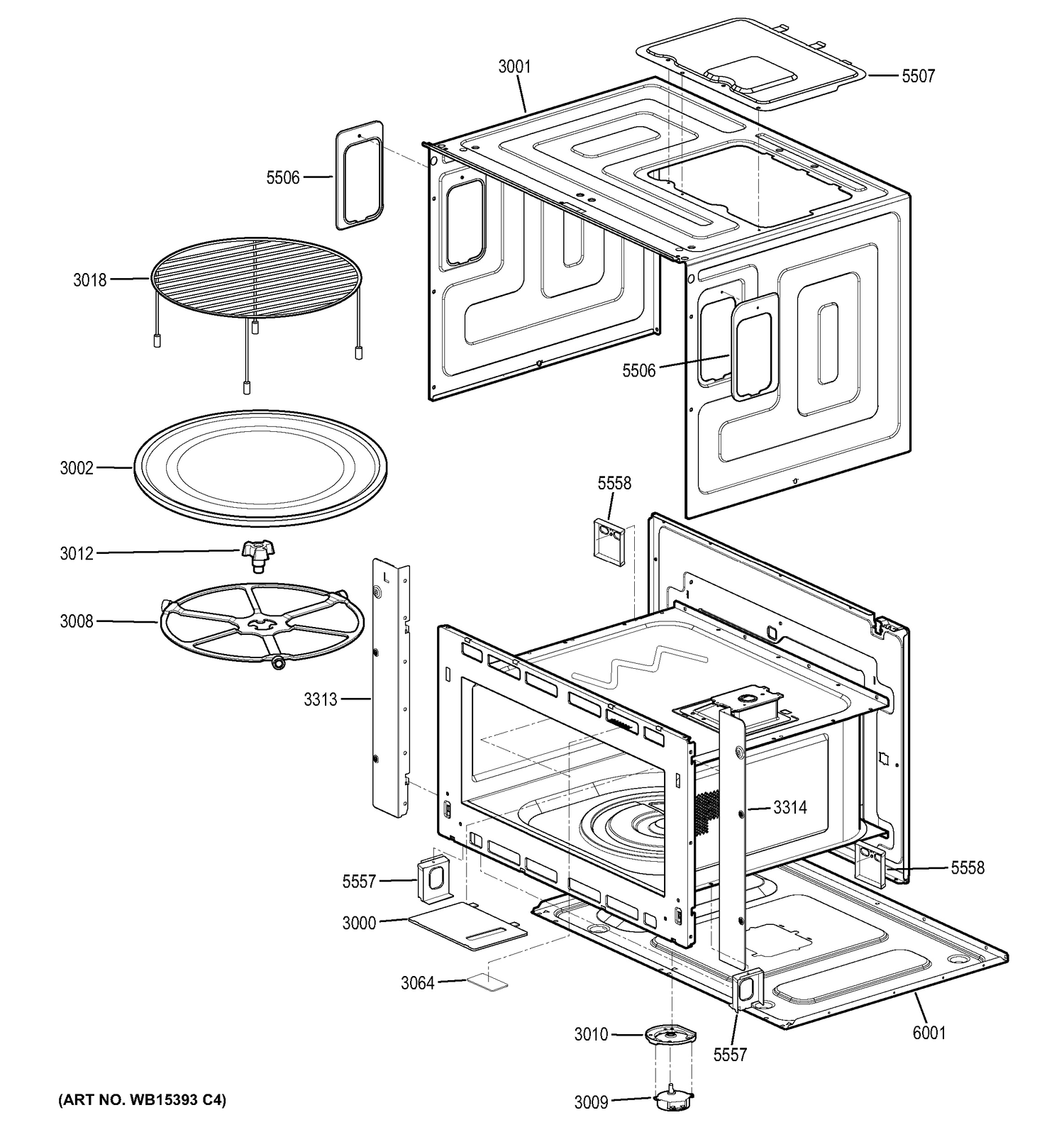 OVEN CAVITY PARTS Diagram and Parts List for PK7800EK1ES  General Electric Wall Oven