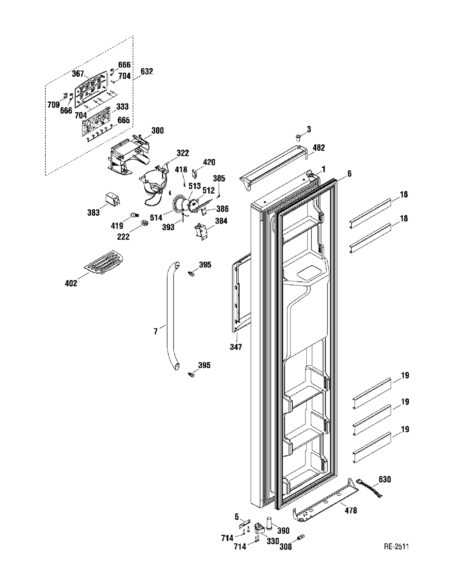 FZ DOOR Diagram and Parts List for GSR25VSTASS  General Electric Refrigerator