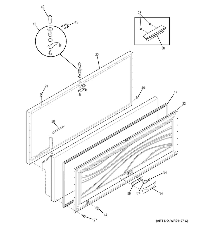 Door Diagram and Parts List for FCM16DJBWW  General Electric Freezer