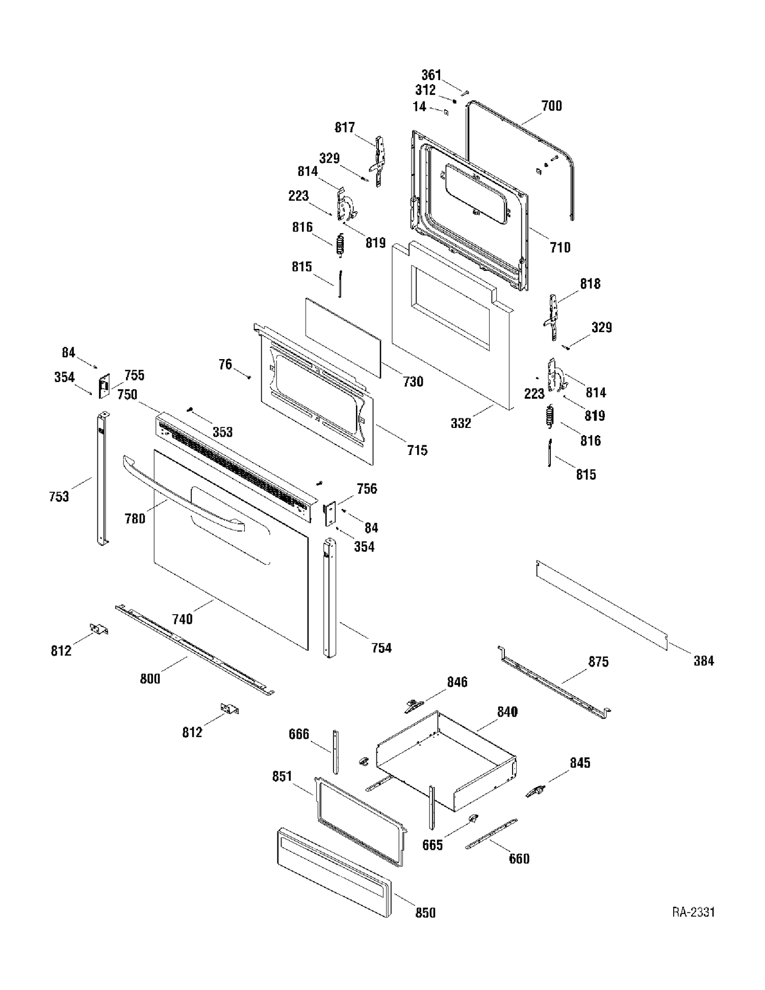 DOOR & DRAWER PARTS Diagram and Parts List for MCBS585WK3WW  General Electric Range