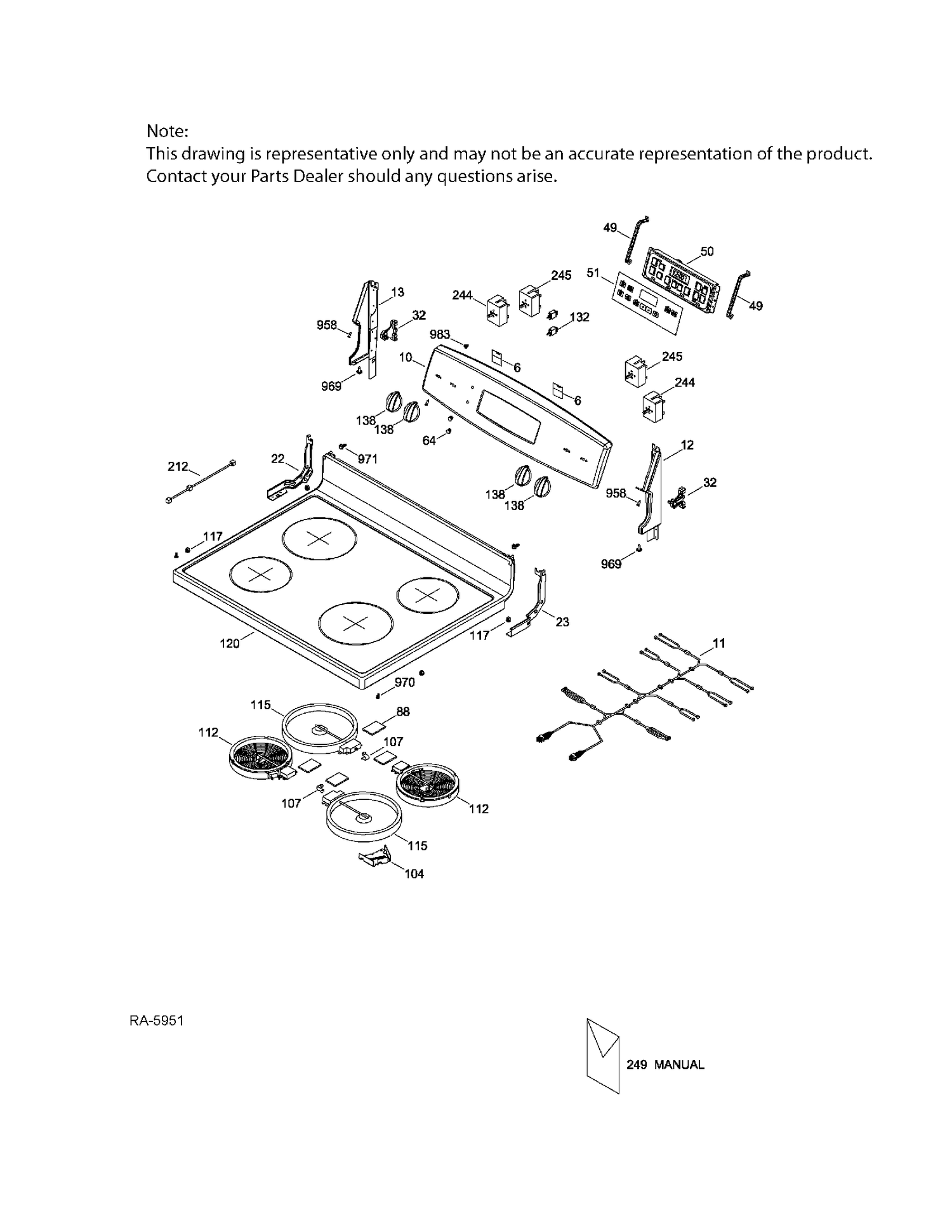 CONTROL PANEL & COOKTOP Diagram and Parts List for JCB630EF2ES  General Electric Range