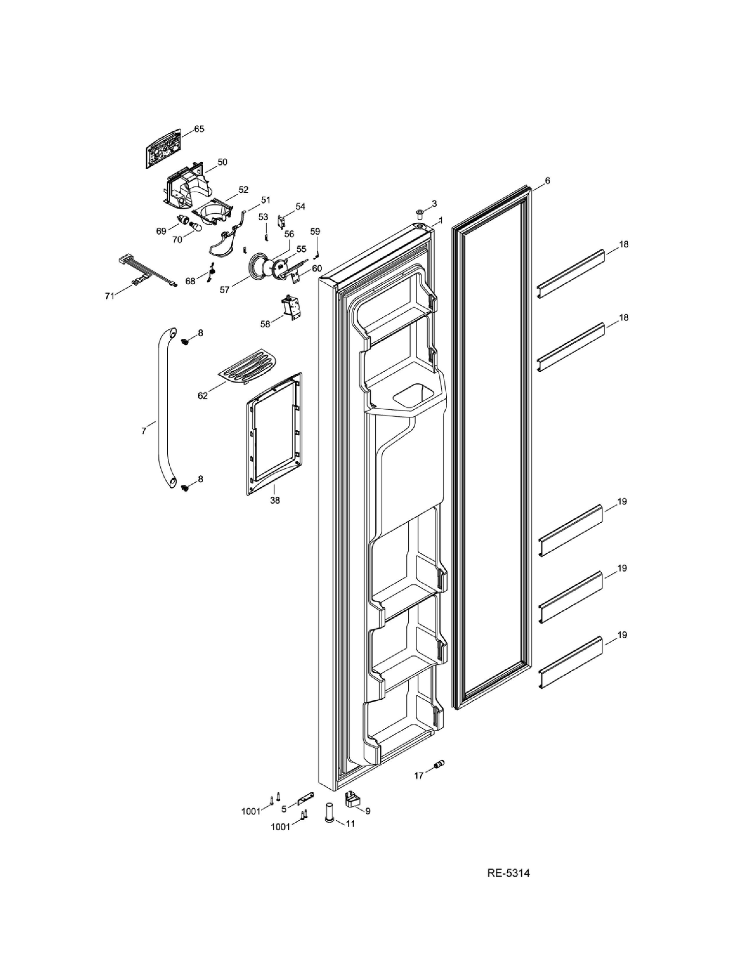 FZ DOOR Diagram and Parts List for DSRS5KGXGFGS  General Electric Refrigerator