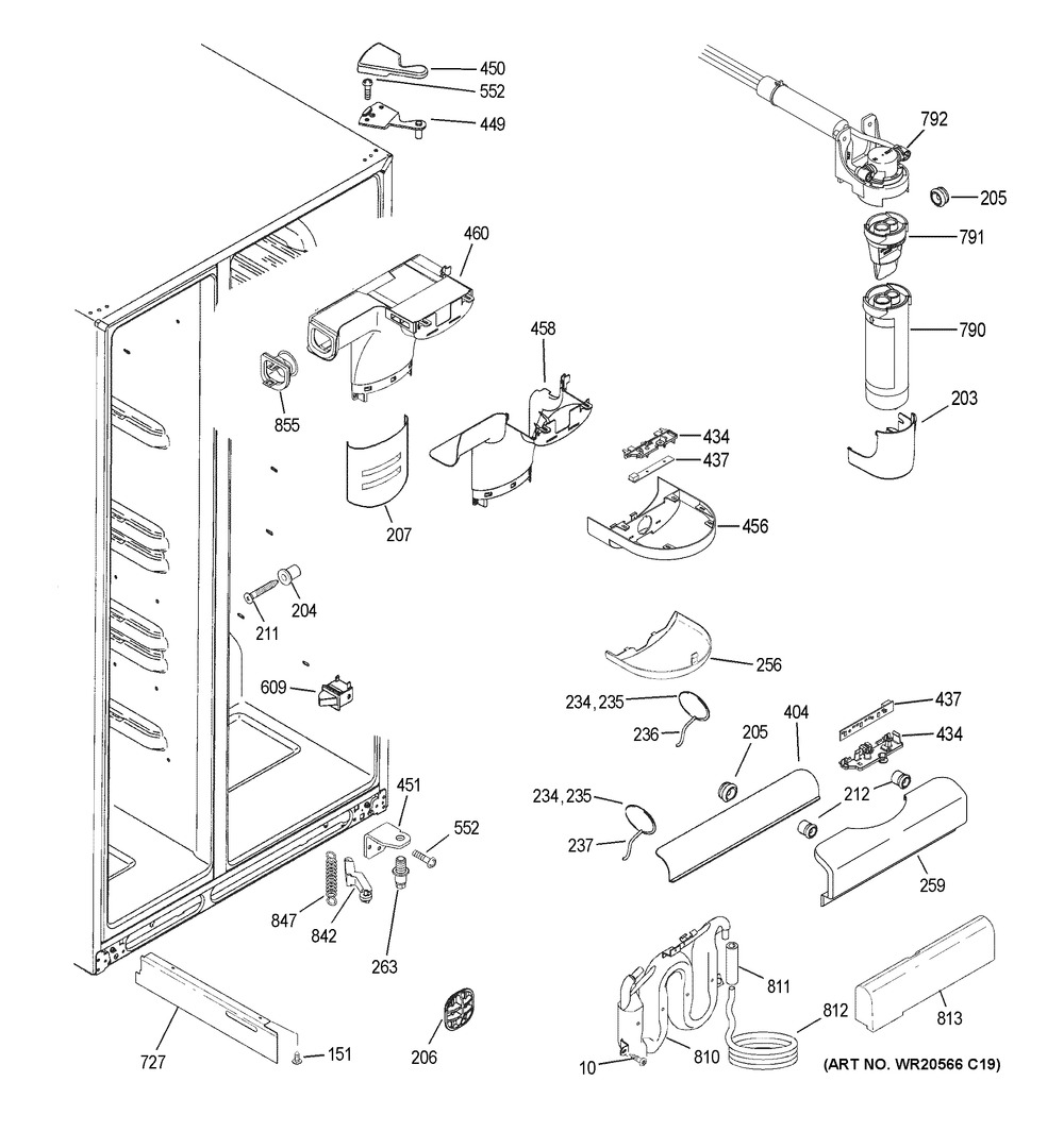 Fresh Food Section Diagram and Parts List for XSS25GGHBCBB  General Electric Refrigerator