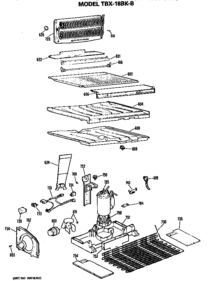 Unit Parts Diagram and Parts List for TBX18BKBR  General Electric Refrigerator