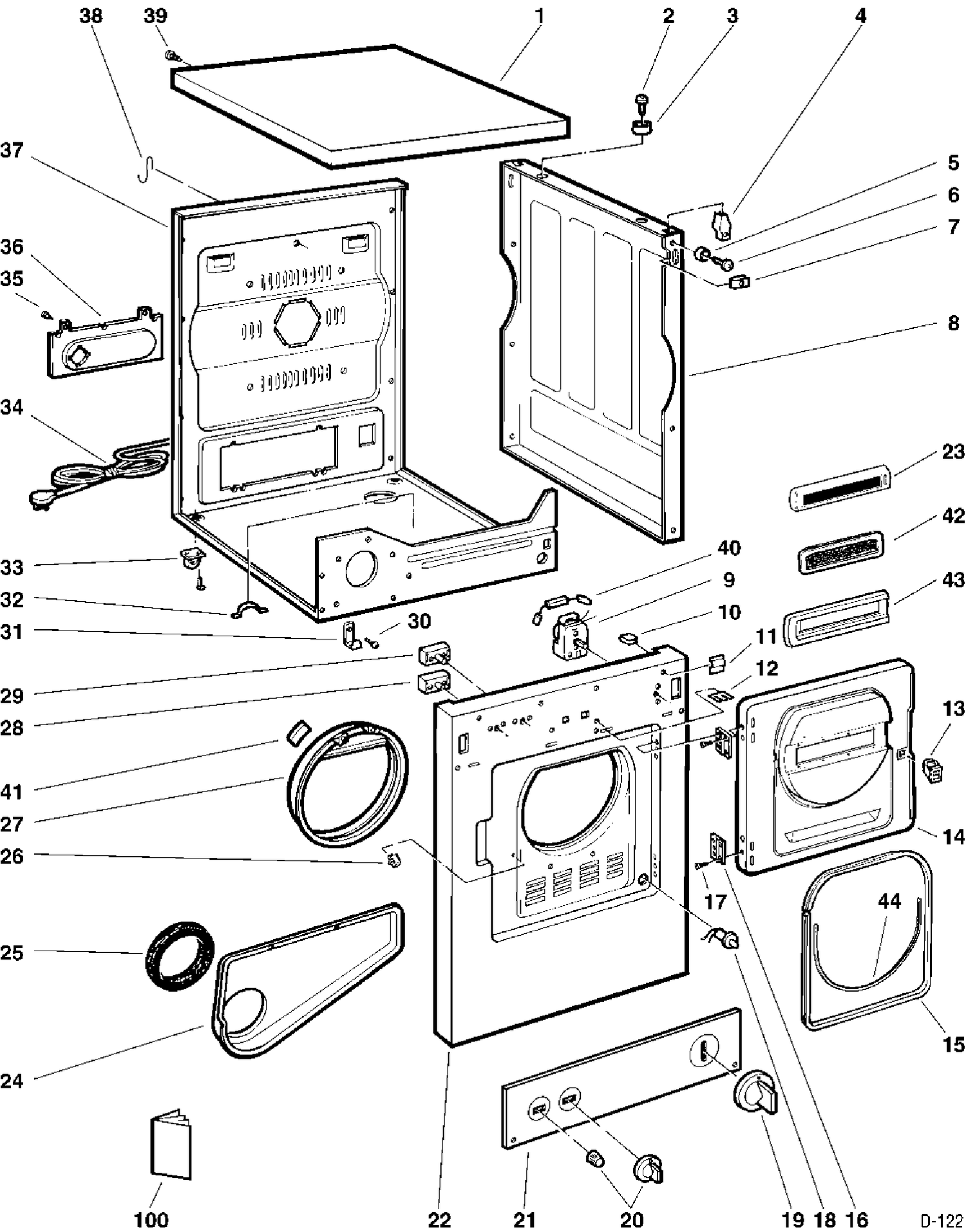 CABINET Diagram and Parts List for CDM2000SW419  General Electric Dryer