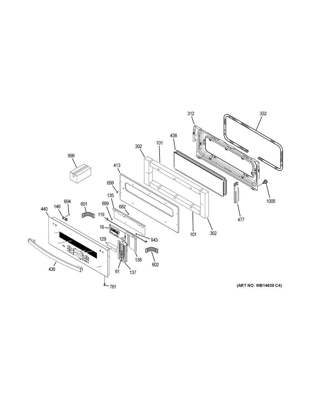 Control Panel & Upper Door Diagram and Parts List for PT9200SL3SS  General Electric Wall Oven