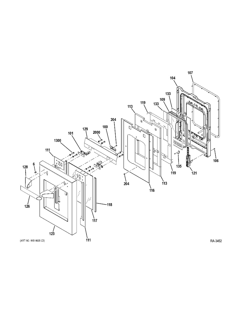 Small Door Diagram and Parts List for ZIFP360NXLH  General Electric Freezer