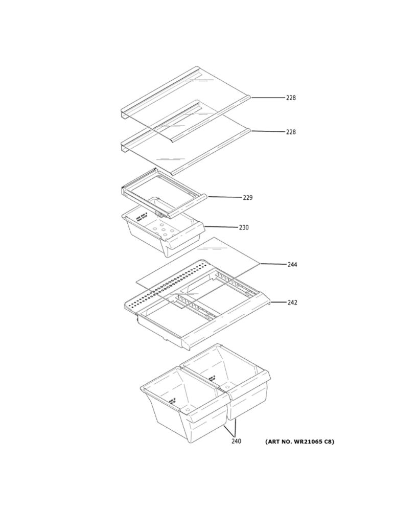 Fresh Food Shelves Diagram and Parts List for GIE22JSNBRSS  General Electric Refrigerator