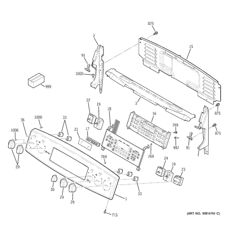 Control Panel Diagram and Parts List for PCB975SP1SS  General Electric Range